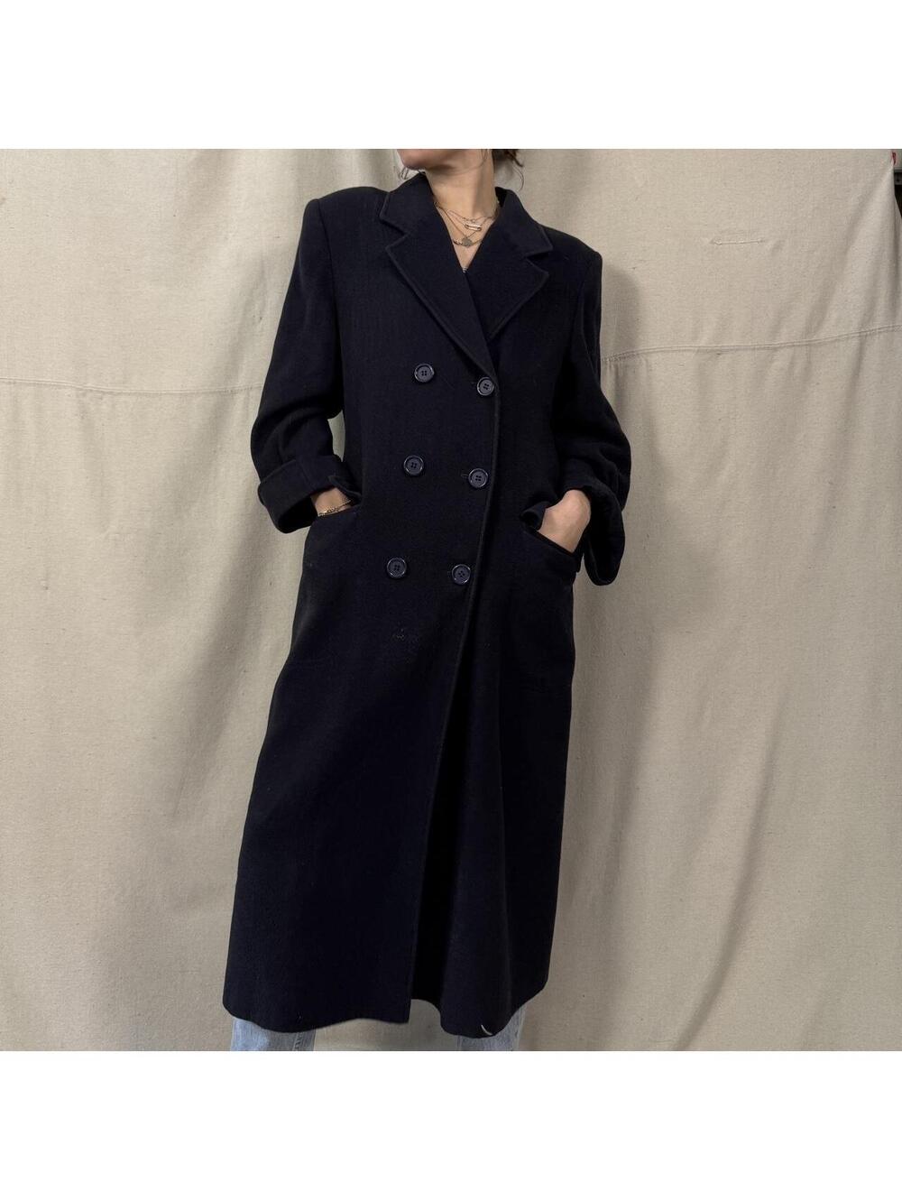 Vintage Nordstrom Gallery Fleurette 100% camel hair coat navy trench coat
